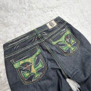 Vintage Y2K Laguna Beach Jeans Boot Cut Embroidered Skull Bones 40 Tall Sz 40x36